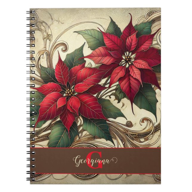Anpassat namn Art nouveau jul Poinsettia Anteckningsbok (Framsidan)