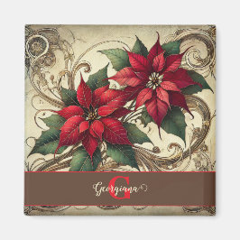 Anpassat namn Art nouveau jul Poinsettia Magnet