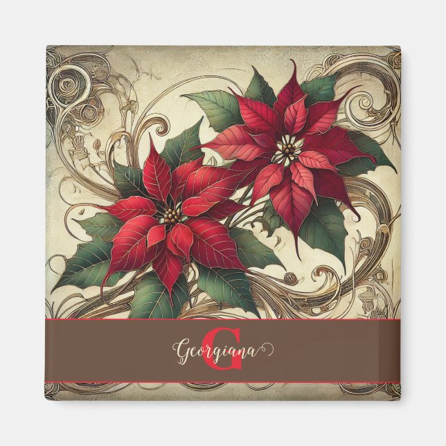 Anpassat namn Art nouveau jul Poinsettia Magnet (Framsidan)