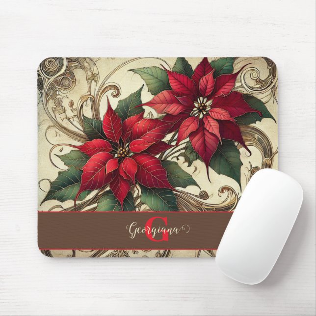 Anpassat namn Art nouveau jul Poinsettia Musmatta (Med mus)