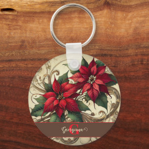 Anpassat namn Art nouveau jul Poinsettia Nyckelring
