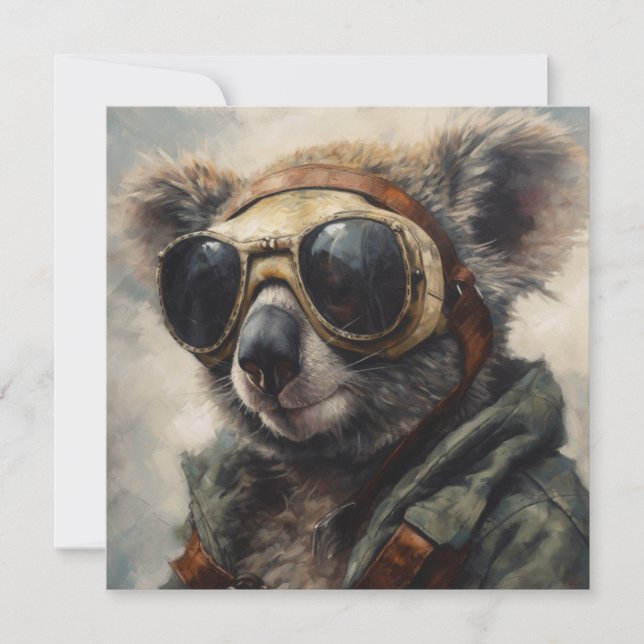 Anpassat Namn Aussie Pilot Koala Aviator Festkort (Framsida)