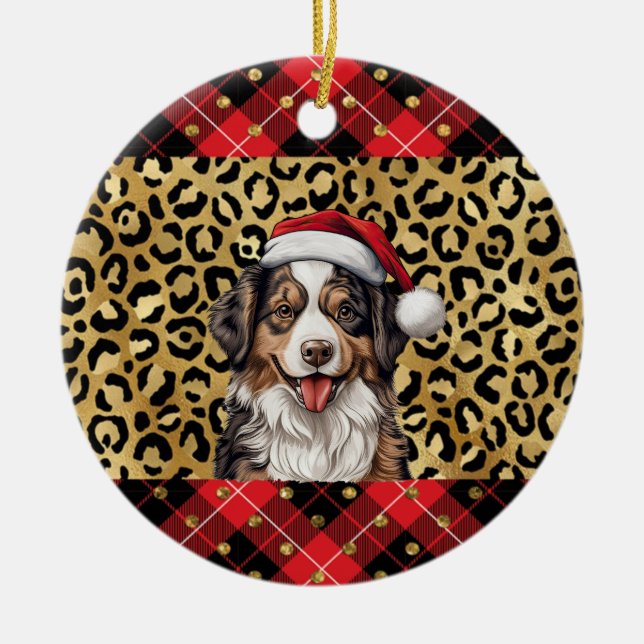 Anpassat namn Australian shepherd hund Santa hat B Julgransprydnad Keramik (Framsidan)