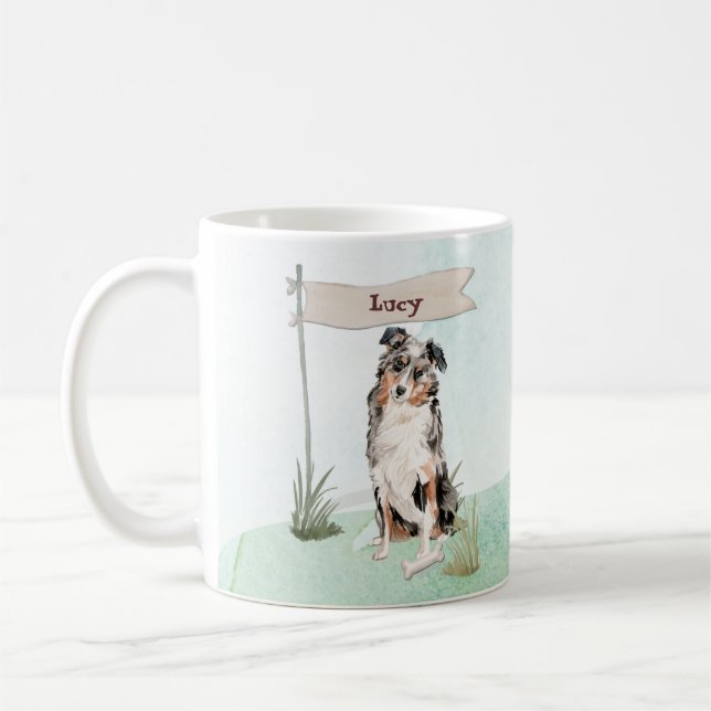 Anpassat namn Australian shepherd Pet Hund Kaffemugg (Vänster)