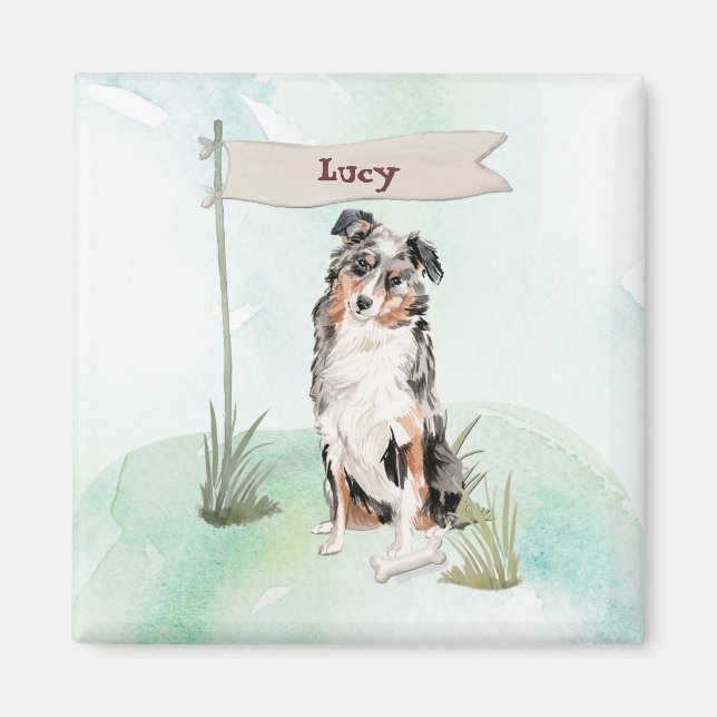 Anpassat namn Australian shepherd Pet Hund Magnet (Framsidan)