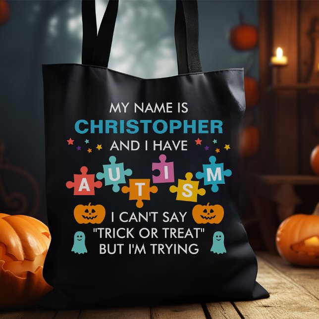 Anpassat Namn Autism Halloween Godispåse Tygkasse (Skapare uppladdad)