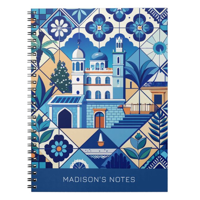 Anpassat namn Azulejo Tiles Mönster Anteckningsbok (Framsidan)