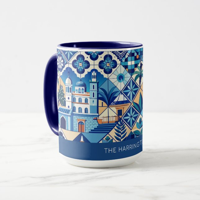 Anpassat namn Azulejo Tiles Mönster Mugg (Framsida vänster)