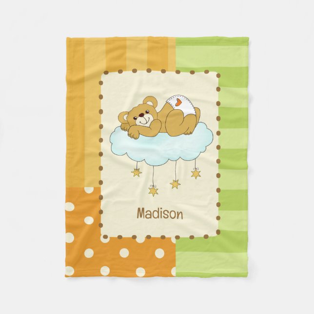 Anpassat namn Baby Bear Teddy Fleecefilt (Framsidan)