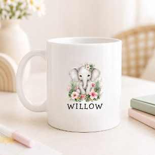 Anpassat Namn Baby Elefant Safari Djungel Kaffemugg