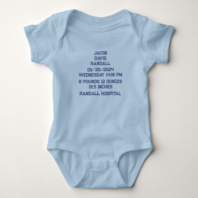 Anpassat Namn Baby Födelse Statistik Annonsering T Shirt (Framsida)