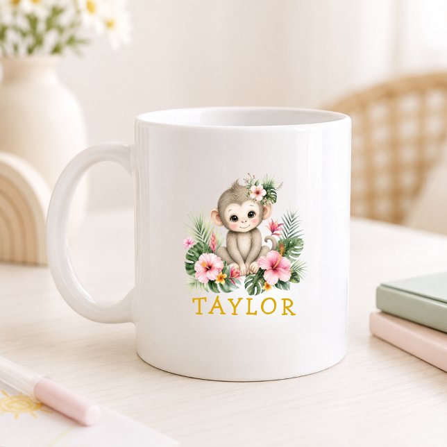 Anpassat Namn Baby Monkey Safari Jungle Kaffemugg (Custom Name Baby Monkey Safari Jungle Coffee Mug)