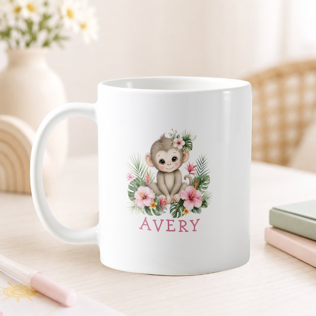 Anpassat Namn Baby Monkey Safari Jungle Kaffemugg (Custom Name Baby Monkey Safari Jungle Coffee Mug)