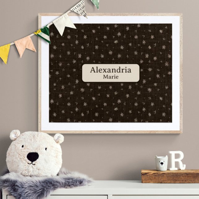 Anpassat namn Baby Moody Country Brun Nursery-deko Poster (Customize name! Shown with white mat and wood frame. (you will receive print only) Thank you!)