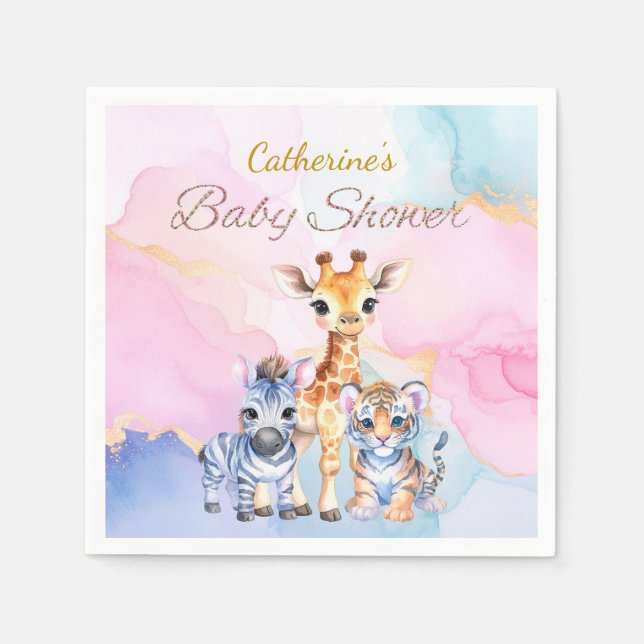 Anpassat namn Baby Zebra, Giraffe och Tiger Pappersservett (Framsidan)