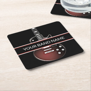 Anpassat namn Band Guitar Rock and roll Music Underlägg Papper Kvadrat