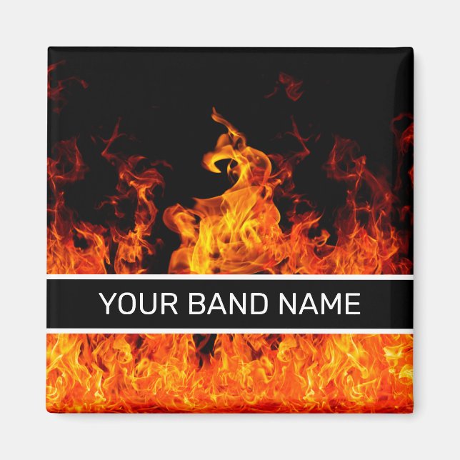 Anpassat namn Band Merch Flames Sten & Roll Music Magnet (Framsidan)