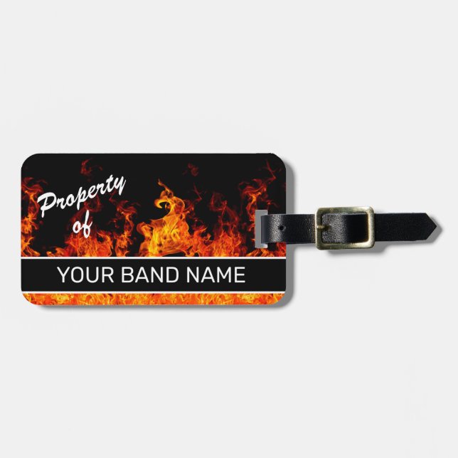 Anpassat namn Band Merch Flames Sten & Roll Musici Bagagebricka (Horisontell Framsida)