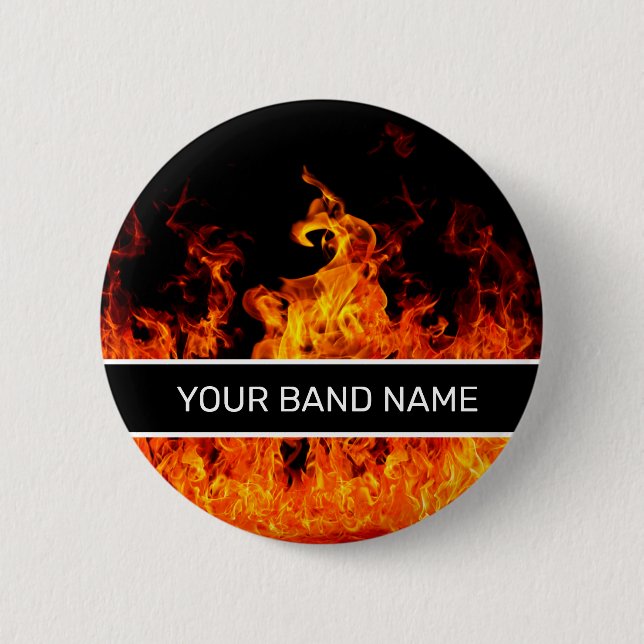 Anpassat namn Band Merch Flames Sten & Roll Pin Knapp (Framsida)