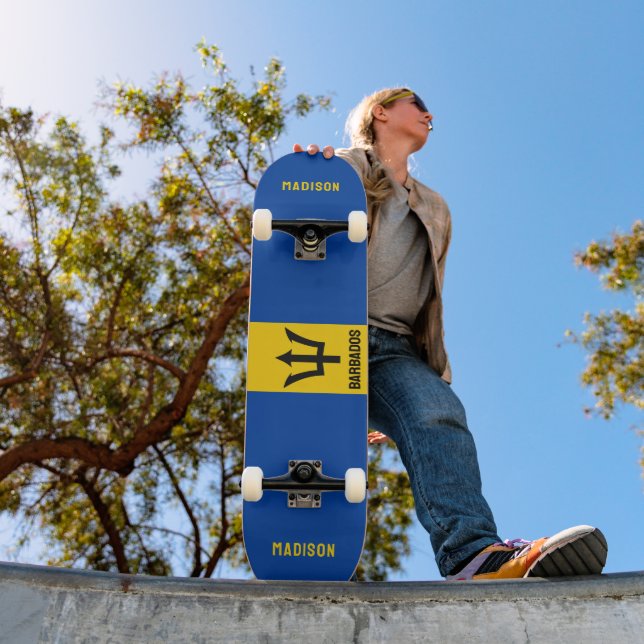 Anpassat namn Barbados-Flagga Mini Skateboard Bräda 18,5 Cm (Utomhus 1)