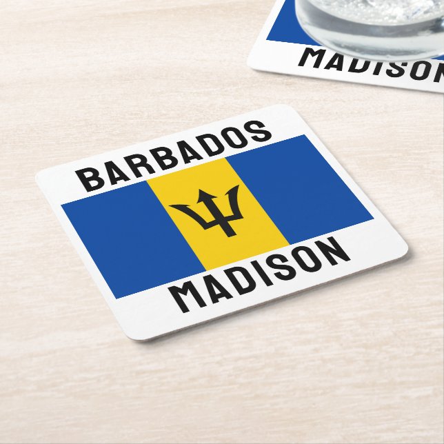 Anpassat namn Barbados-Flagga Underlägg Papper Kvadrat (Vinklad)