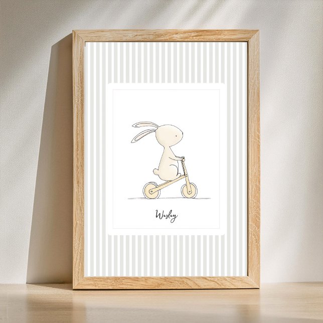 Anpassat Namn Barnkammare - Söt Kanin Randig Affis Poster (personalized cute animal nursery poster)