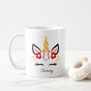Anpassat namn Baseball Unicorn Eyelash Kaffemugg