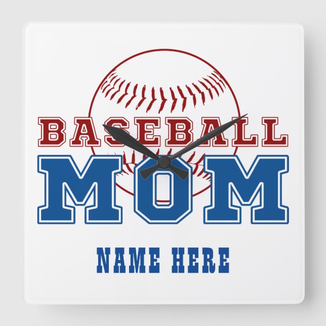Anpassat Namn Baseboll Mamma Mors Dag Present Fyrkantig Klocka (Framsida)