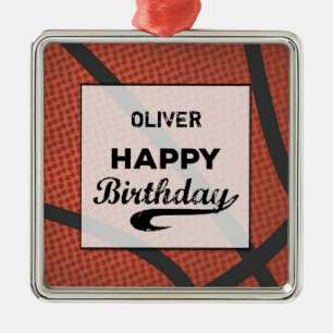 Anpassat namn Basketball Birthday Large Grunge Bol Julgransprydnad Metall