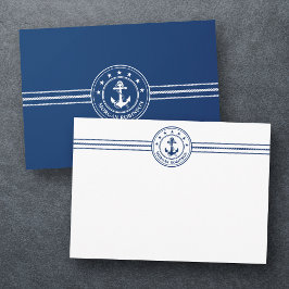 Anpassat namn Bat Anchor Nautical Stars Rope Navy Anteckningskort