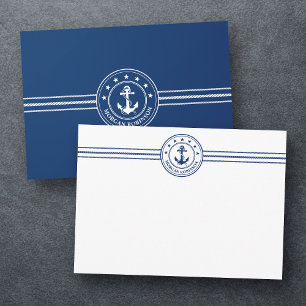 Anpassat namn Bat Anchor Nautical Stars Rope Navy Anteckningskort