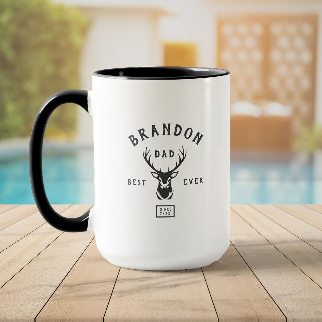 Anpassat namn BÄT PAPPA NÅGON Modern Rustic Buck H Mugg (Skapare uppladdad)