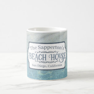 Anpassat namn Beach House Sand och Vatten Kaffemugg