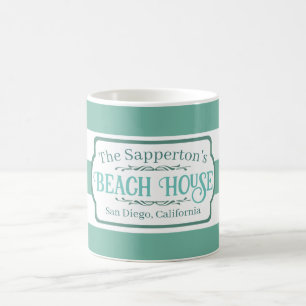 Anpassat namn Beach House Teal Rand Kaffemugg
