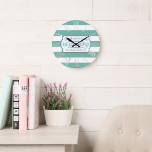 Anpassat namn Beach House Teal Rand Stor Klocka