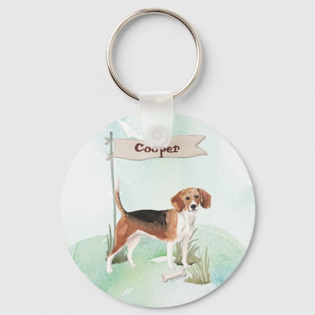 Anpassat Namn Beagle Sällskapshund Nyckelring (Framsida)