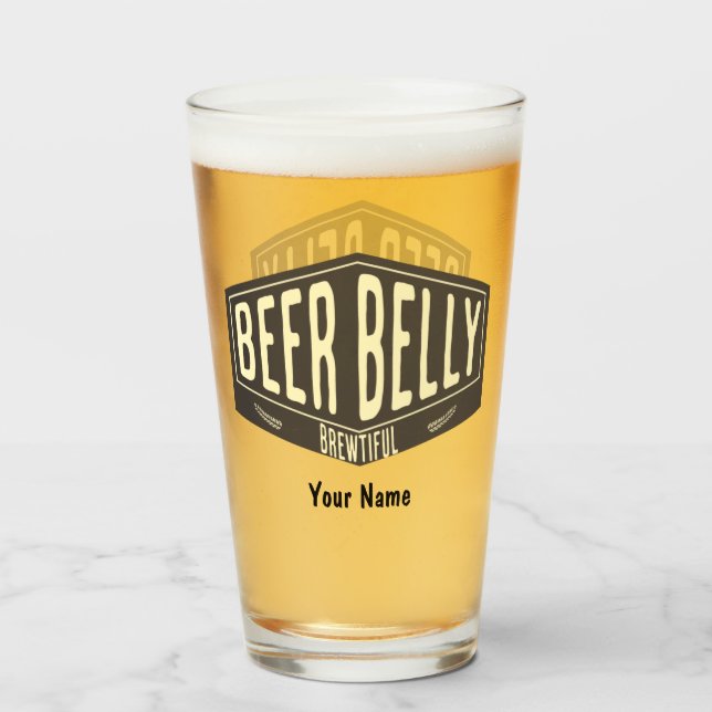 Anpassat namn Beer Belly Brewtiful Funny Beer Glas (Framsida fylld)