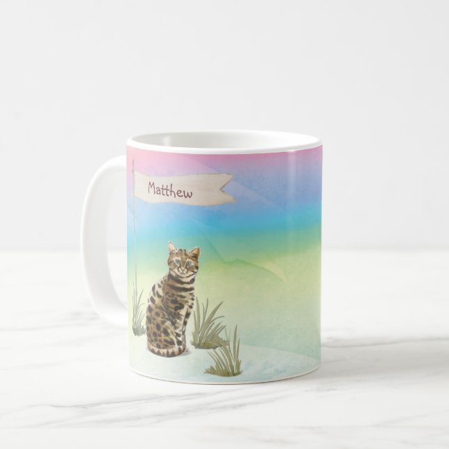 Anpassat namn Bengal Cat Pet Kaffemugg (Framsida vänster)