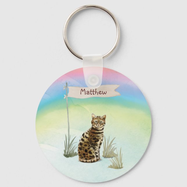 Anpassat namn Bengal Cat Pet Nyckelring (Framsida)