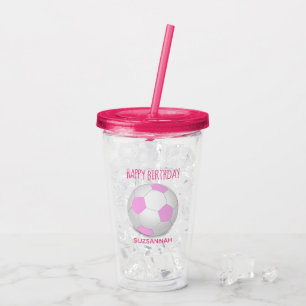 Anpassat namn Birthday Girly Rosa White Soccer Bal Take Away Mugg