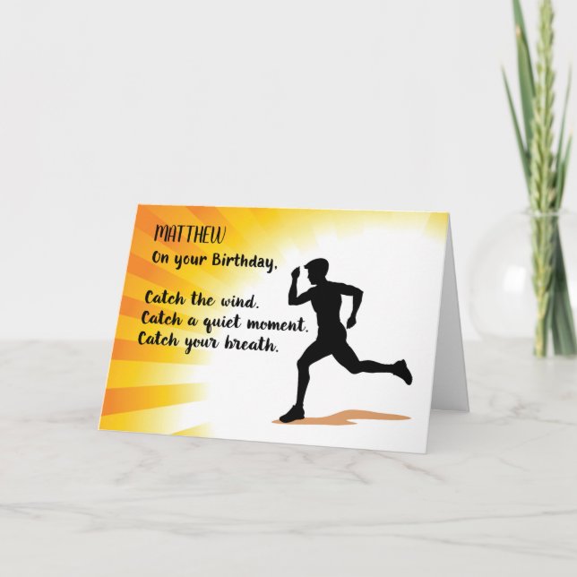 Anpassat namn Birthday Man Running Sunburst Back Kort (Framsida)