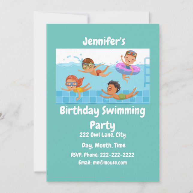 Anpassat namn Birthday Swimming Party Inbjudningar (Baksida)