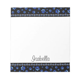 Anpassat namn, blå glitter hund tass anteckningsblock