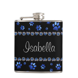 Anpassat namn, blå glitter hund tass fickplunta