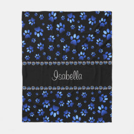 Anpassat namn, blå glitter hund tass fleecefilt