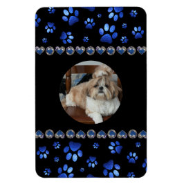 Anpassat namn, blå glitter hund tass magnet