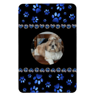 Anpassat namn, blå glitter hund tass magnet