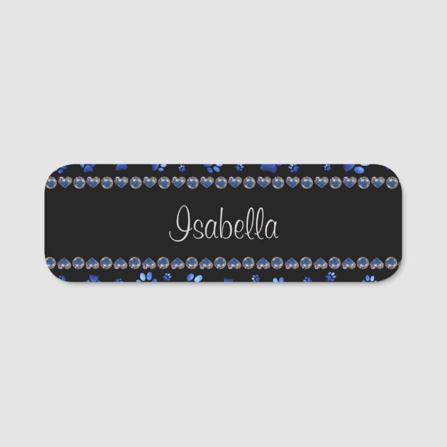 Anpassat namn, blå glitter hund tass namnbricka (Framsida)