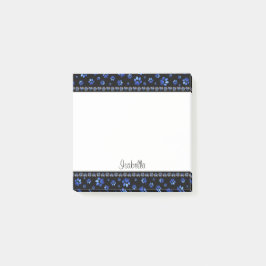Anpassat namn, blå glitter hund tass post-it block