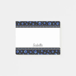 Anpassat namn, blå glitter hund tass post-it block